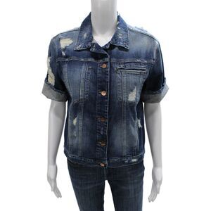 Genetic Women Basic Jacket Blue Cotton Button Short Sleeve Size M